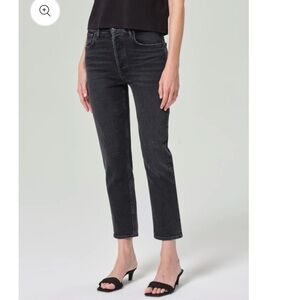 Agolde Size 26 Riley High Rise Straight Crop Jeans - Black